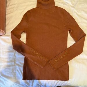 Maeve Rust Ribbed Turtleneck Sweater